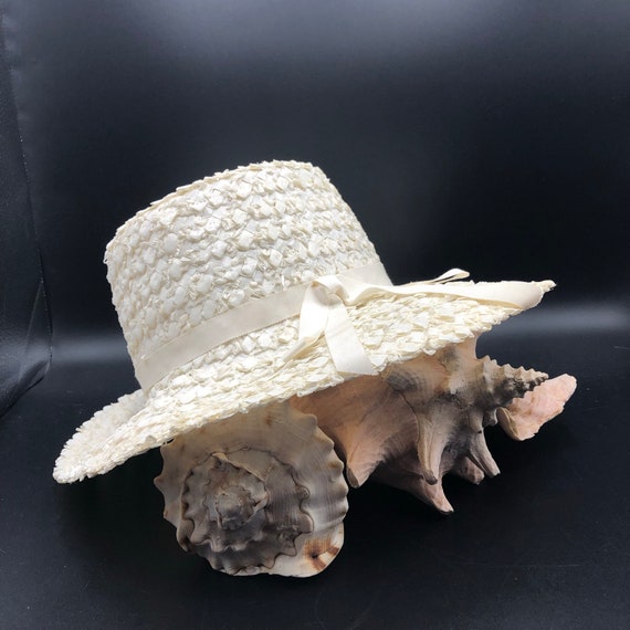 1960/70's White Straw Wide Brim Hat 