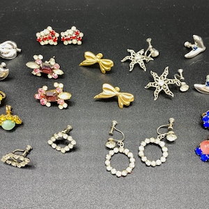 1950&#39;s to 1960&#39;s Non Pierced earrings sterling screw backs, rhinestones, 10 pair lot batch #2