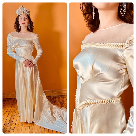 Elegant Bridal Gown 1950-60's  Ivory colored liqu… - image 1