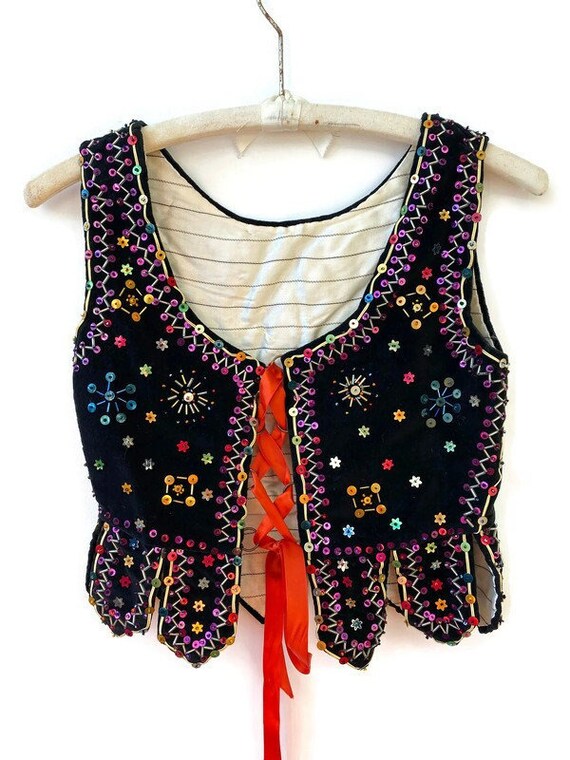 Vintage Polish Dance costume corset vest sequined 