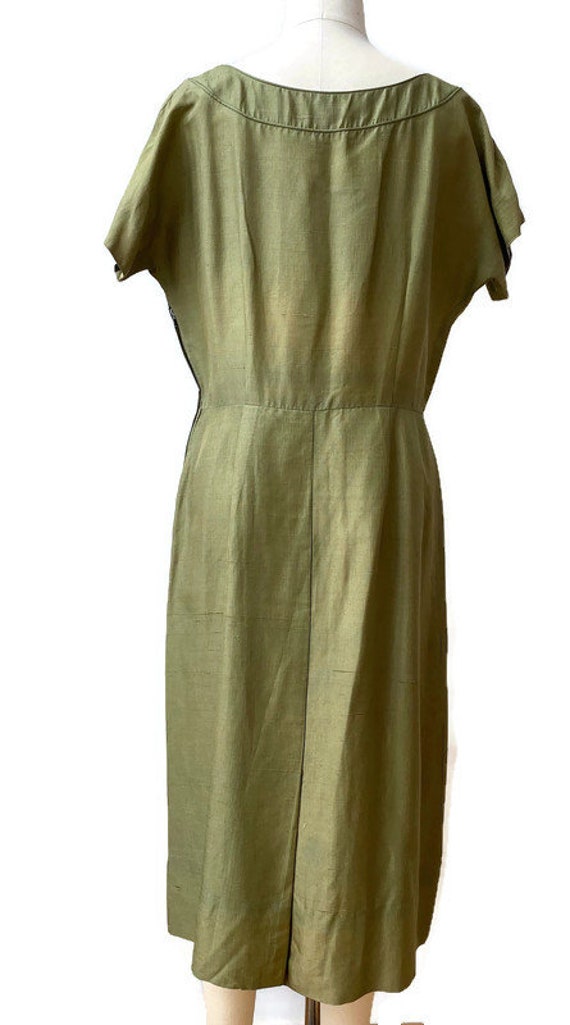 1950/60’s moss green silk dress fits a modern med… - image 5