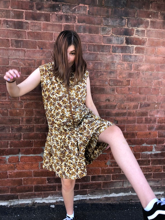 Vintage Culotte dress 1960's Paisley Brown, cream,