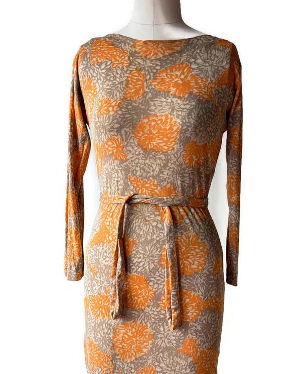 Emilio Pucci, Rare 1960's Emilio Pucci for Lord & Taylor silk jersey knit orange and tan floral, size Small