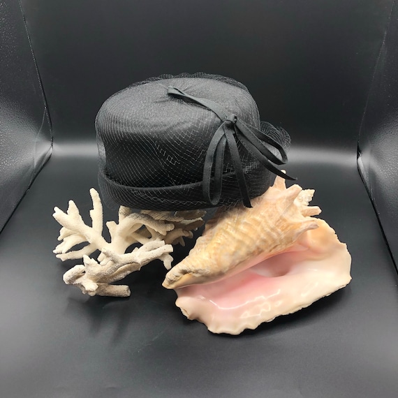 Vintage Hat Black Fabric With Netting 