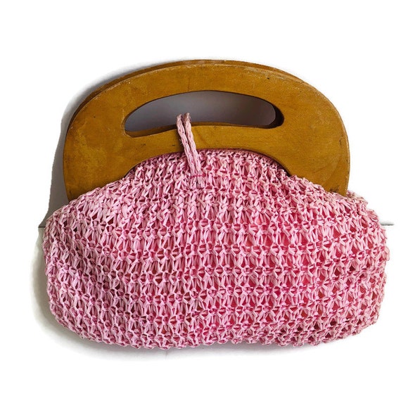 1950's Pink Raffia bag Handmade in Phillipines la… - image 3