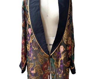 1980s Glam dress jacket metallic purple green red and gold lame sheer by A.C.Sport, Good condition size Med/Large