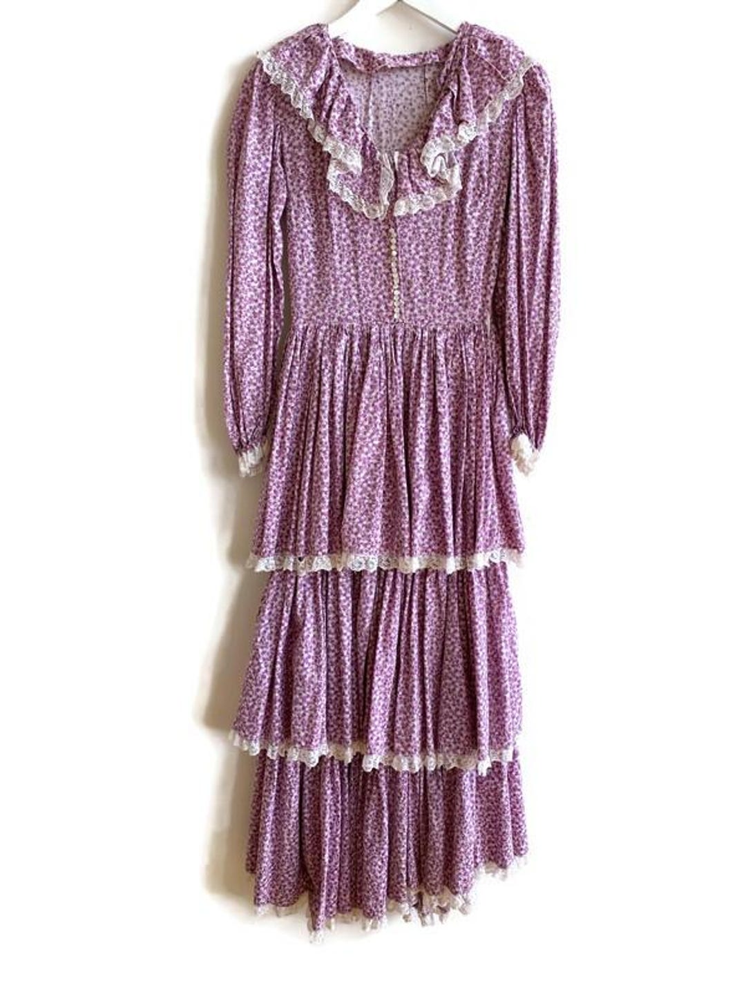 beautiful rare 1970s dark floral cotton prairie maxi dress