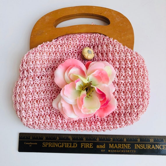 1950's Pink Raffia bag Handmade in Phillipines la… - image 6