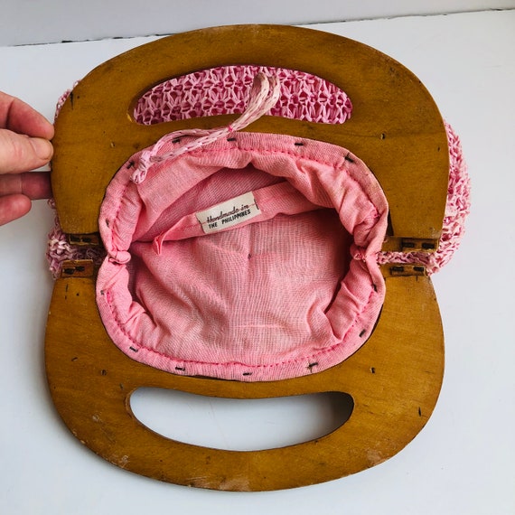 1950's Pink Raffia bag Handmade in Phillipines la… - image 5