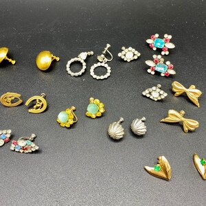1950&#39;s to 1960&#39;s Non Pierced earrings sterling screw backs, rhinestones, 10 pair lot batch #3