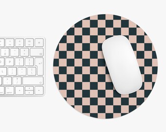 Tapis de souris bleu foncé et rose à carreaux - Déco moderne pour bureau à domicile