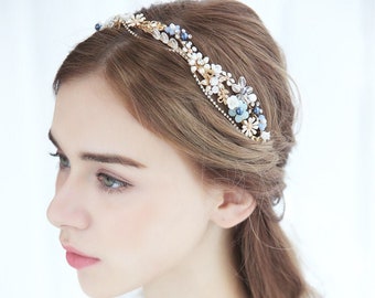 MARQUETTE // Pearl Headband, Bridal Hairpiece, Pearl Haircomb, Pearl Tiara, Rhinestone Bridal Headband, Modern simple Tiara headpiece