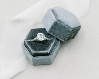 Dark Grey Velvet Ring Box, Custom Ring Box, Proposal Ring Box, Ring Bearer Box, Engagement Ring Box, Wedding Ring Box, Velvet Ring Box