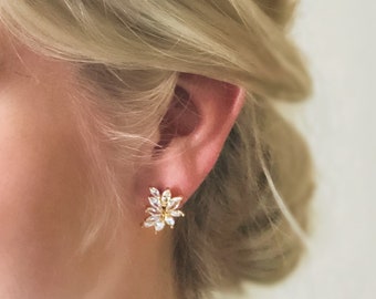 PETITE KELLY // Diamond Stud Wedding Earrings,Diamond Bridal Stud Earrings CZ , matching bride bridesmaid earrings, bridesmaid earrings gift