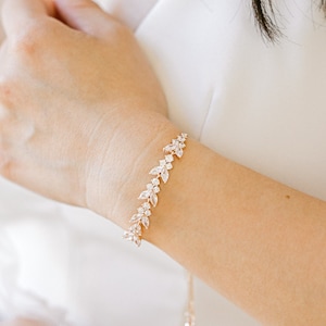 JONA //Diamond Leaf Adjustable Wedding Bracelet,Cubic Zirconia Bride bracelet,Bridal bracelet,Wedding Crystal bracelet,bridesmaid bracelet