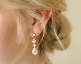 LAINEE // Leaf Earring Diamond Wedding Jewelry Earrings,Cubic Zircon Bride Jewelry , Gold Bridal Earrings set,CZ Bridal accessories earrings