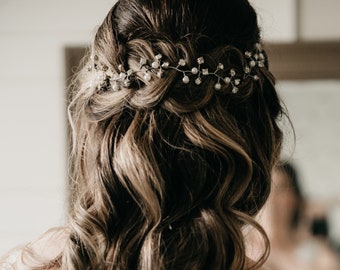 NORA // Simple Wedding Hair Vine, Bride hairpiece, Gold Bridal Headpiece, Silver Bridal Headband, Wedding Gold Hairpiece, diamond Hair Vine