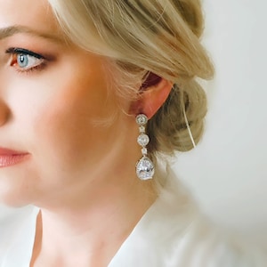 NOLA // Rose Gold Diamond Drop Wedding Earrings, Cubic Zirconia Earrings,Statement Bridal Earrings,Wedding Drop Earrings,CZ Bridal Earrings