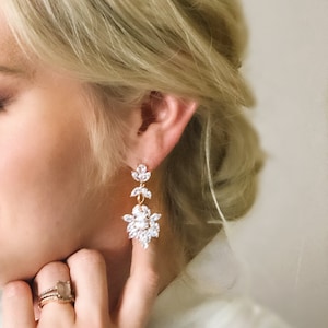 HARRIETT //Bride Earrings, Diamond Wedding Earrings,Drop Cubic Zirconia Statement Bridal Earrings, Wedding  Drop Earrings,CZ Bridal Earrings