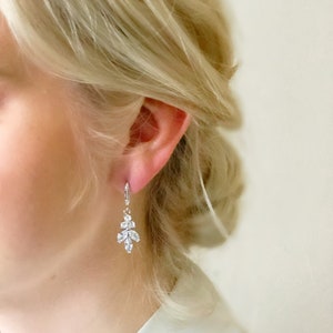 ELLEN //diamond leaf Drop Wedding Earrings,Diamond Bridal drop Earrings, CZ Earrings,Silver wedding earrings, bridesmaid earrings, jewelry