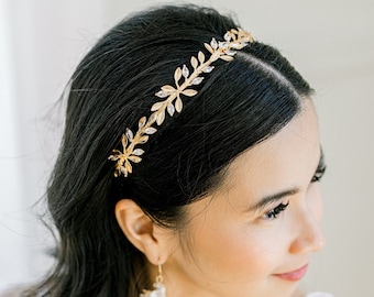 REINA // Simple Diamond Tiara Bridal Headband, Rhinestone bride hair headband, Modern simple Tiara headpiece, Crown tiara headband wedding