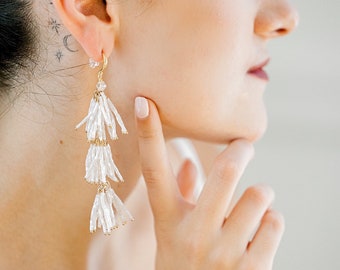 JOVIA // Tassel Fringe Wedding Earrings, modern Bride Earrings, Bridal Statement Earrings, Wedding boho earrings, unique bridal earrings