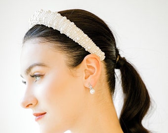 ARLA //Pearl Padded Bridal Headband, Pear bride hair,Bride headband, pearl bride headpiece, Bridal hair Jewelry, Pearl Crown,pearl headband