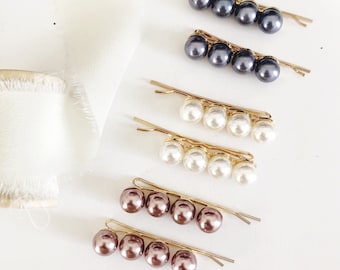 2 Piece Gold Pearl Hair Pin Barrette Set, Pearl hair clips, hair clips, modern hair clip,gold bobby pin, bride hair pin,gold modern hair pin