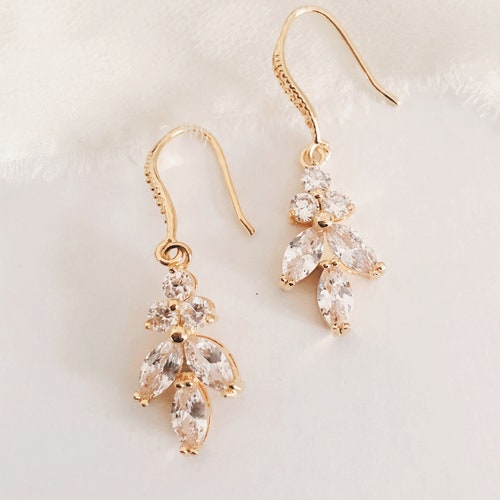 Gold Bridal Earrings Crystal Wedding Earrings Bridesmaid - Etsy