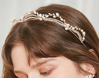 BRIDGET // Pearl Bride Headband, Bride Hairpiece, Pearl Bride Headpiece, Bridal hair Jewelry, Pearl Crown