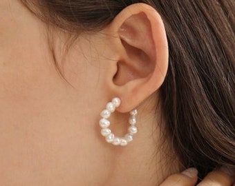 feshwater pearl Hoop Earrings pearl hoop Earrings for bridesmaid gift for her pearl earrings bridesmaid gift hoop natural real pearls /SAINT