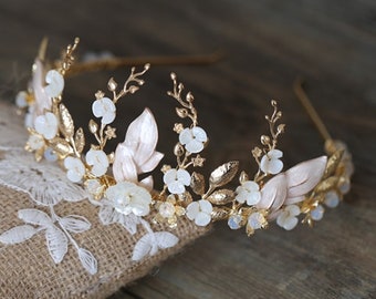 SERINA // Vintage Bridal Headband Tiara,vintage bride headband,gold flower bride headpiece,unique bride headband, vintage floral bride tiara