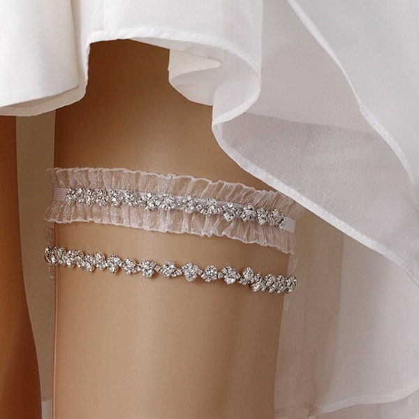 Diamond Rhinestone Bridal Garter Set, Rose Gold Rhinestone garter belt, Gold diamond wedding garter, toss garter set, 2 piece garter set