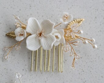 RAYNE hair comb // Boho floral gold hair comb, boho unique vintage bridal hair piece, bride hair accessory, boho Flower bride headband