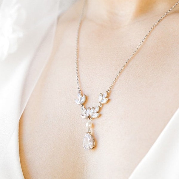 SENA // Diamond Necklace, Diamond wedding Bridal Necklace, bride necklace, wedding necklace, jewelry necklace set, bridesmaid necklace