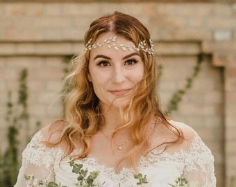 ORLA // Opal Wedding Hair Vine, Bride hairpiece,Bridal Headpiece,Opal Bridal Headband,Wedding Gold Leaf Hairpiece,Crystal Hair Vine,hairvine