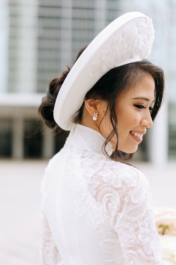 DINA // Pearl Diamond Wedding Earrings, Diamond Bridal Drop