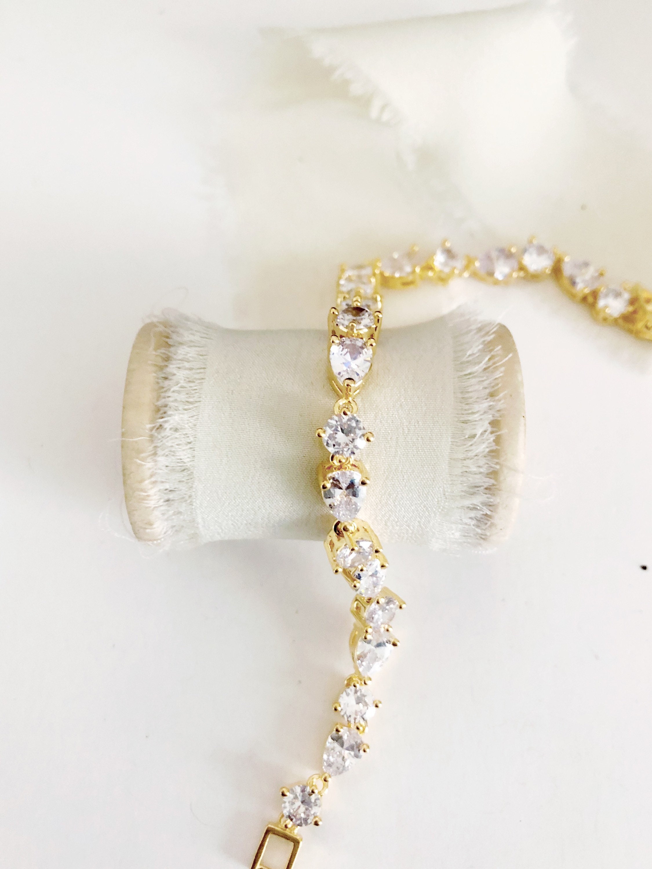 SOFIA Gold Bracelet & Earrings Jewelry Set Wedding Diamond - Etsy UK