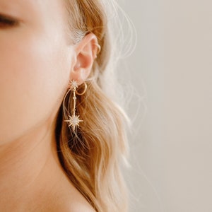 Star Diamond Bridal Drop Earrings Celestial Earrings Gold wedding unique star earrings bridal earrings retro bride // XENYA