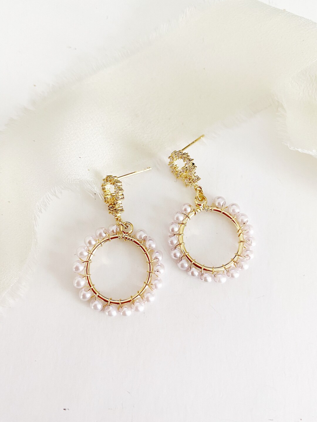 ORIA // Modern Gold and Pearl Drop Hoop Earrings,wedding Pearl Drop ...