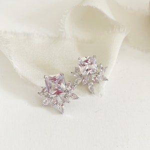 EVERY // Vintage Diamond Stud Wedding Earrings, Silver Diamond Bridal Stud Earrings, Stud CZ Earrings,Gold wedding earrings, bridal earrings image 5