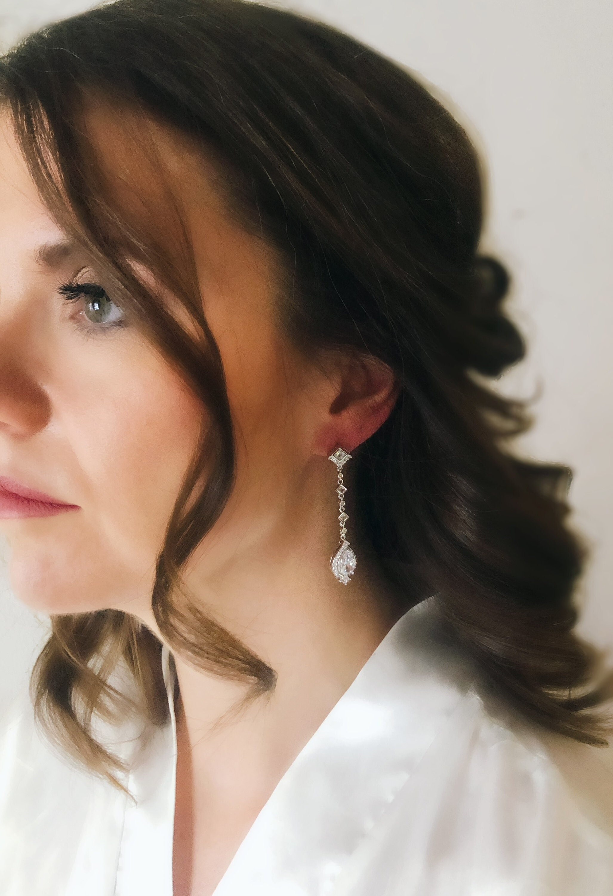 SOLANGE // Dangle Drop Simple Diamond Wedding Earrings,long Drop Cubic Zirconia Bride Earrings,Statement Bridal Wedding Drop Earrings