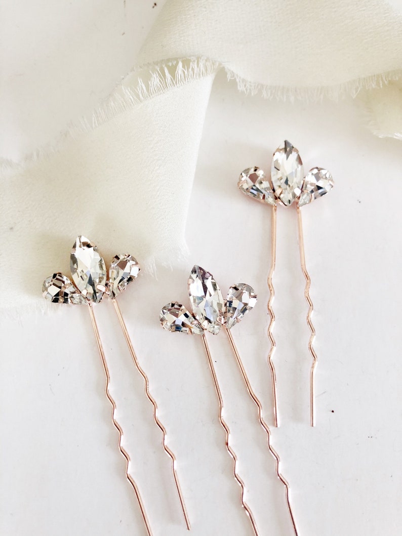 Rose Gold Diamond Hair Pin Set Rhinestone Hair Pins Diamond Etsy
