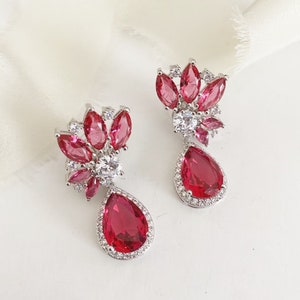 HEAD // Diamant Rubinröda Bröllopsörhängen, Stora Brudörhängen, Statement Brudörhängen, Bröllop Kristalldroppe Röda Brudörhängen