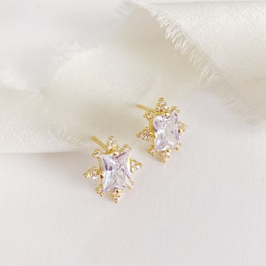 ELIZA // Vintage Diamond Stud Wedding Earrings, Gold Diamond Bridal Stud Earrings, Stud CZ Earrings,Gold wedding earrings, bridal earrings