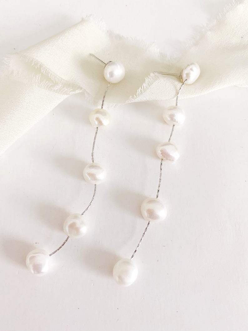 PATRICIA // Long Pearl Drop Wedding Earrings Drop Pearl - Etsy