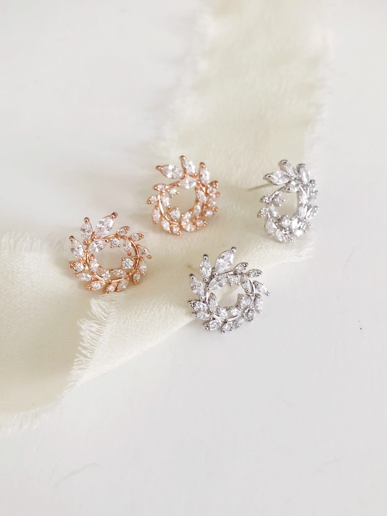 JILL // Silver Stud bridesmaid Wedding Earrings, silver Cubic Zirconia Bride Earrings, CZ bridesmaid earrings, modern simple bride jewelry image 3
