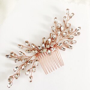 Rose Gold Hairpiece, Diamond Wedding Hair Comb, SPARKLY CUBIC