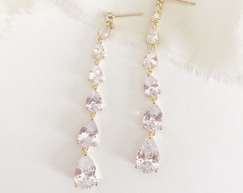 REYA // Diamond Simple Modern Drop Wedding Earrings, Drop Cubic Zirconia Bride Earrings, modern Wedding Drop Earrings,CZ Bridal Earrings