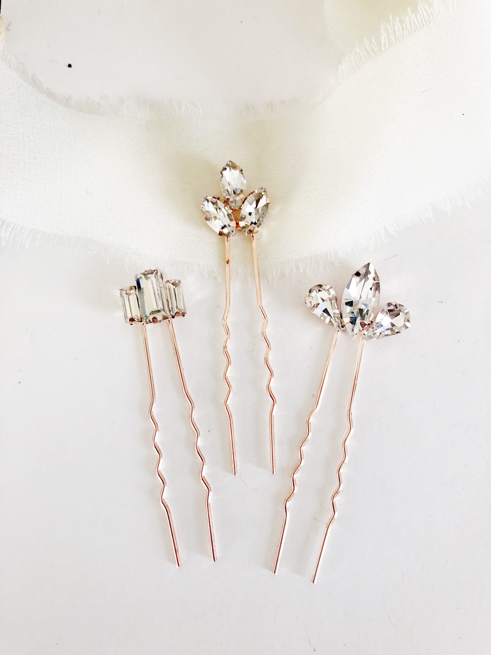 Rose Gold Diamond Hair Pin Set Rhinestone Hair Pins Diamond Etsy